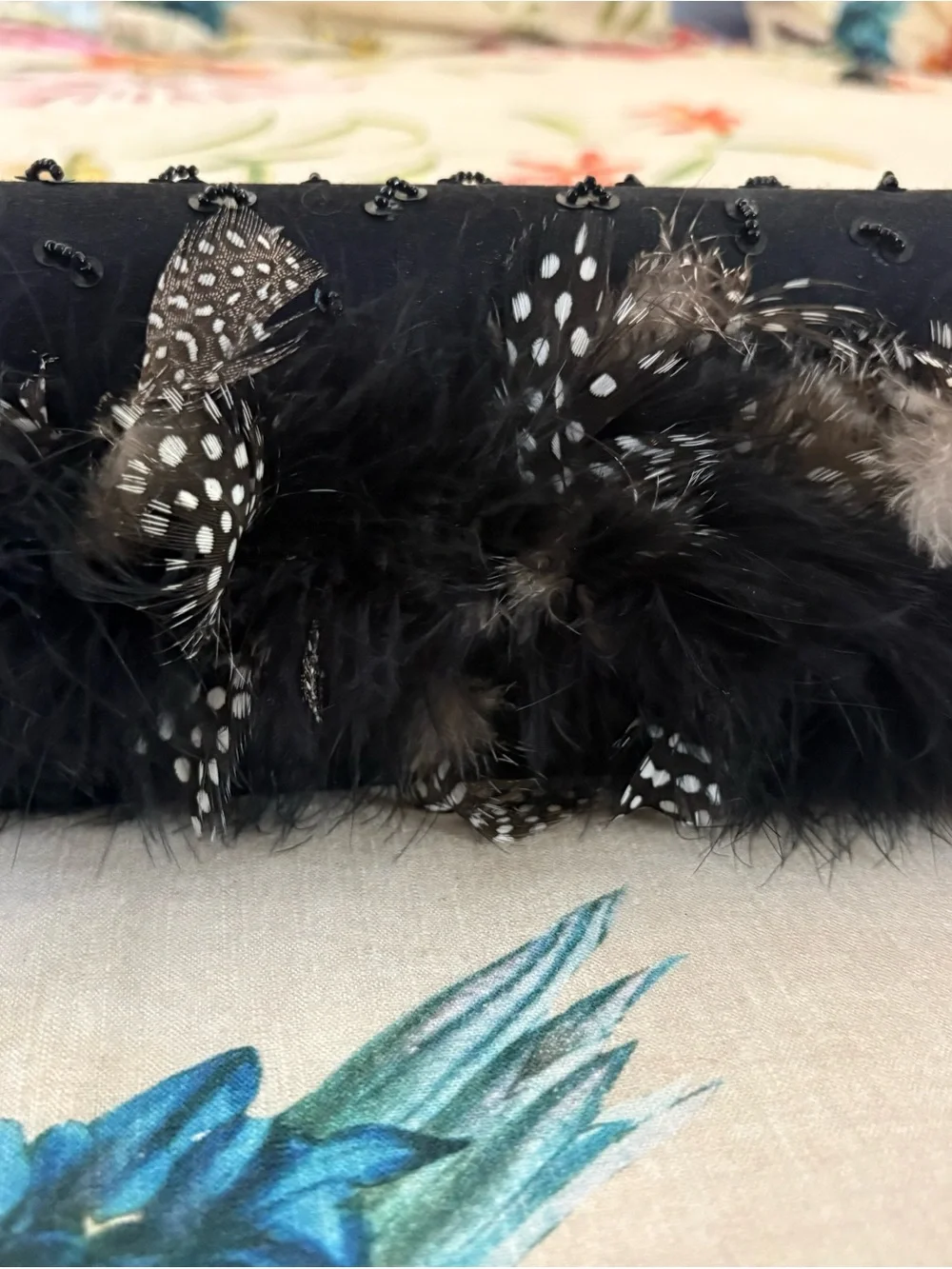Black Feather & Bead Evening Clutch